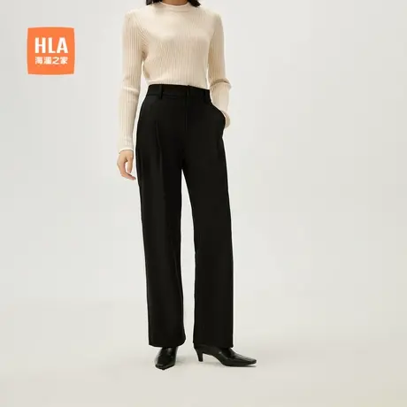 HLA/海澜之家高腰休闲裤2024春夏新款显瘦通勤风宽松直筒裤子女装图片
