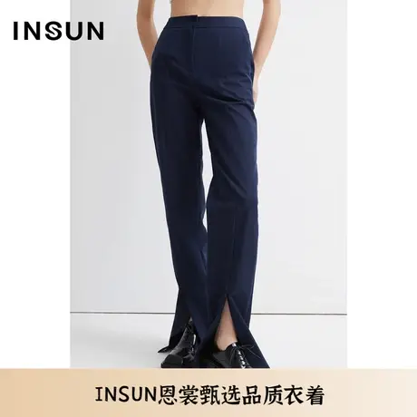 INSUN恩裳夏季棉质开叉设计感简约西装裤图片