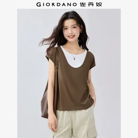 佐丹奴T恤女装假两件撞色圆领连袖针织T恤 05325466图片