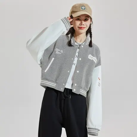 唐狮棒球服女士上衣学生春秋美式撞色拼接小香风短款外套运动潮图片