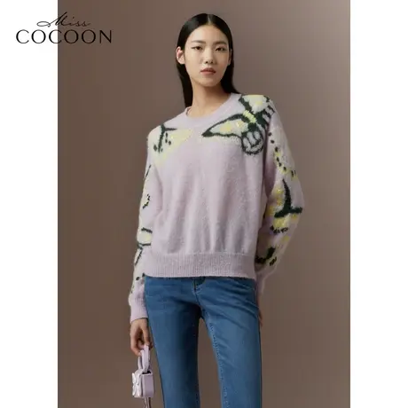 COCOON商场同款2023秋冬新款马海毛提花图案毛针织衫图片