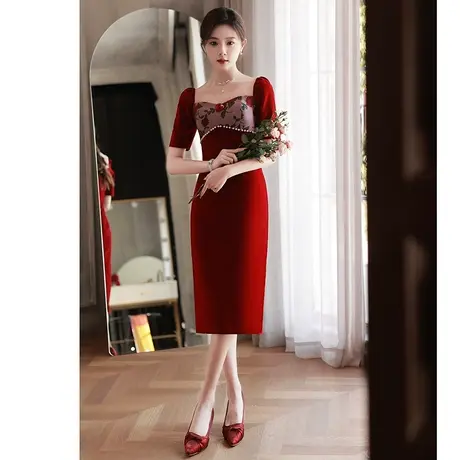 敬酒服新娘2023新款夏季修身包臀裙订婚礼服女红色连衣裙高级感图片