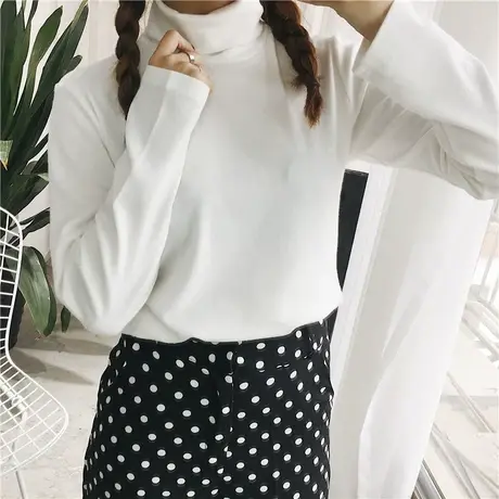 2023新款春秋冬季新款内搭半高领打底衫白色洋气长袖t恤女上衣服图片