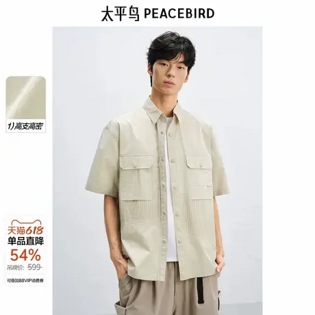 太平鸟男装 休闲衬衫2025夏季新款高支高密工装衬衫外穿式衬衣男图片