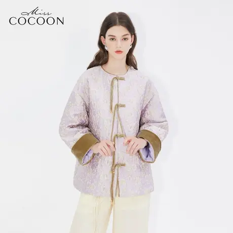 可可尼COCOON新中式手工盘扣浮雕提花2024冬季新款女装丝绒羽绒服图片