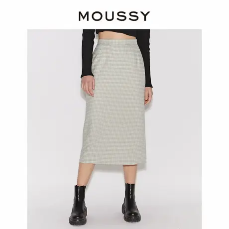 MOUSSY 复古文艺格纹淑女风高腰一步裙半身裙女C28GA730-0080图片