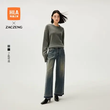 HLA/海澜之家曾超联名宽松直筒牛仔裤25春夏新五袋款休闲裤子女装图片