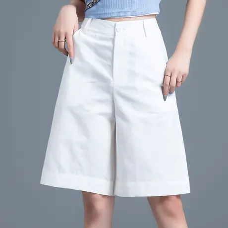 质感百慕大五分裤宽松棉麻亚麻西装短裤女夏薄款阔腿a字大码中裤图片