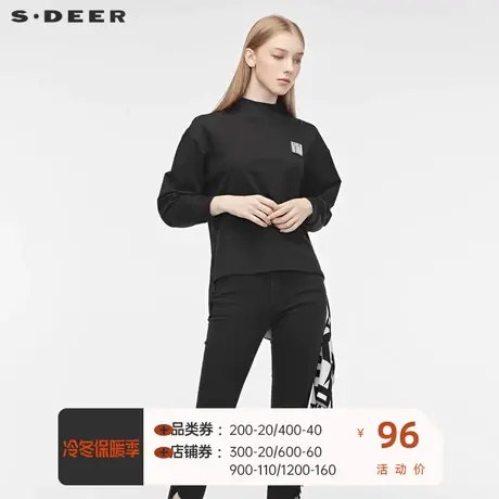 sdeer圣迪奥时尚个性圆领撞色字母不规则摆长袖上衣S19380209图片