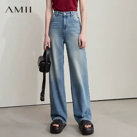 AMII【复古港风】2025秋季复古怀旧港风宽松直筒阔腿长裤牛仔裤女图片