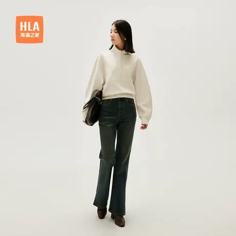 HLA/海澜之家宽松立领运动卫衣秋冬新款立领微弹慵懒长袖套头女装图片