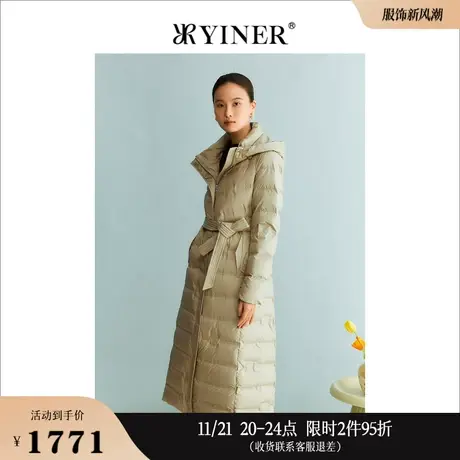 YINER音儿线上专选女装2023冬季轻盈衍绣保暖长款廓形羽绒服图片