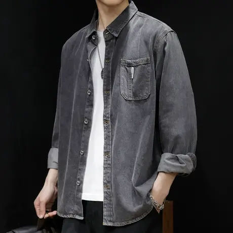 牛仔衬衫男外套春秋宽松大码男装休闲男士衬衣春季2024新款加肥潮图片