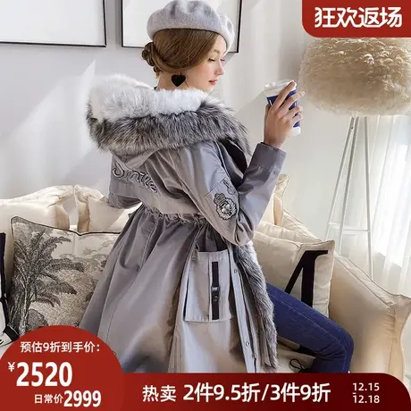粉红大布娃娃皮草女冬季狐狸毛领可拆卸貂毛内胆派克服图片