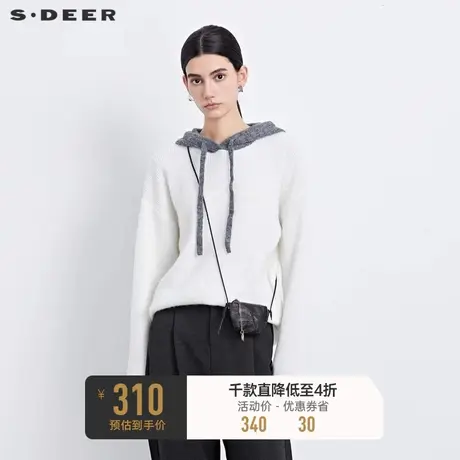 sdeer圣迪奥女装抽绳连帽撞色宽松卫衣针织衫S233Z3579图片