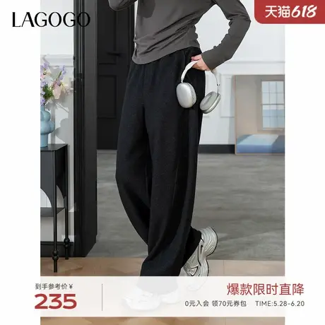 LAGOGO宽松系带直筒休闲裤女拉谷谷2025年春季新款高腰舒适长裤图片