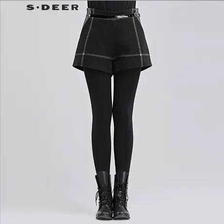 sdeer圣迪奥2018冬装英伦格纹宽松休闲直筒短裤休闲裤女S16480954图片