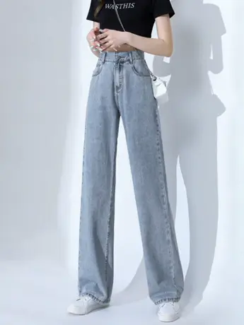 清仓高腰牛仔裤女直筒宽松2023年夏新款显瘦大码垂感阔腿裤图片