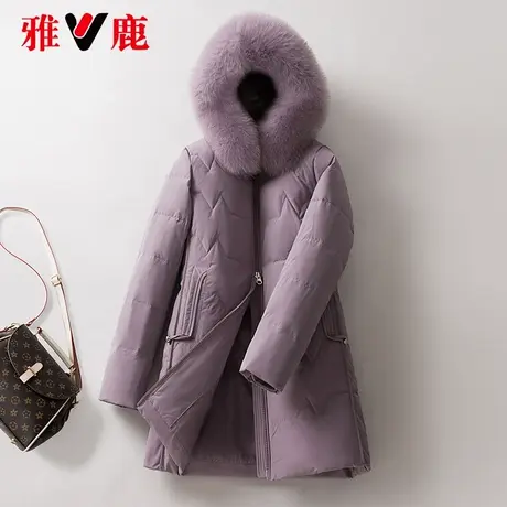 雅鹿大狐狸毛领羽绒服女短款2022冬季新款连帽时尚小个子宽松外套图片