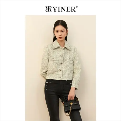 YINER音儿女装冬季小香风单排扣编织短外套图片