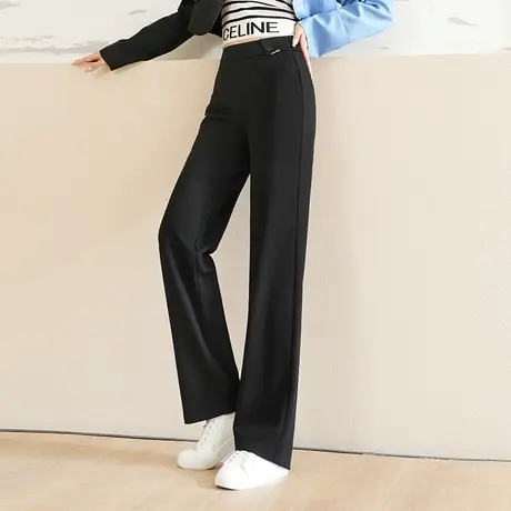 黑色显瘦窄版阔腿裤女2023新款小个子垂感高腰直筒长裤防晒休闲裤图片