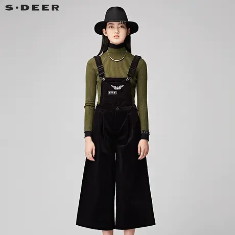 sdeer圣迪奥2018冬复古丝绒高腰两穿式背带裤女S17480861图片