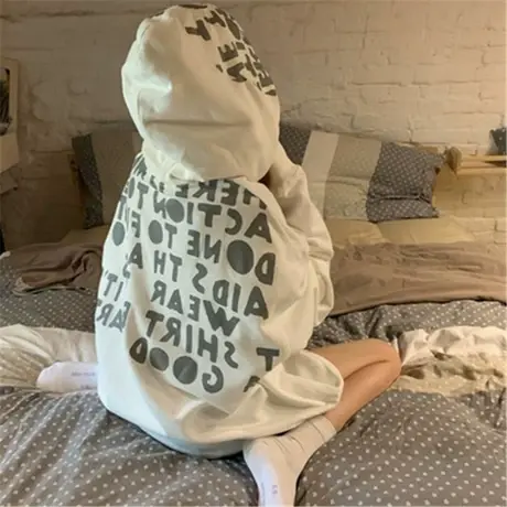 waitmore卫衣女2020春秋薄款宽松韩版潮ins上衣bf慵懒风外套洋气图片