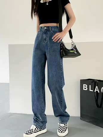 清仓捡漏高腰直筒牛仔裤女春秋2023年新款复古小个子阔腿拖地裤图片