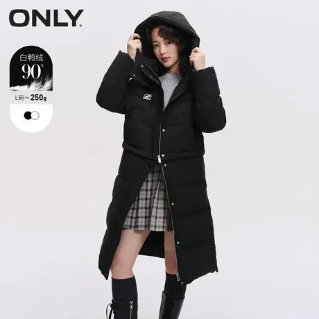【元气珠珠】ONLY冬季防风保暖字母立领白鸭绒可拆卸中长款羽绒服图片