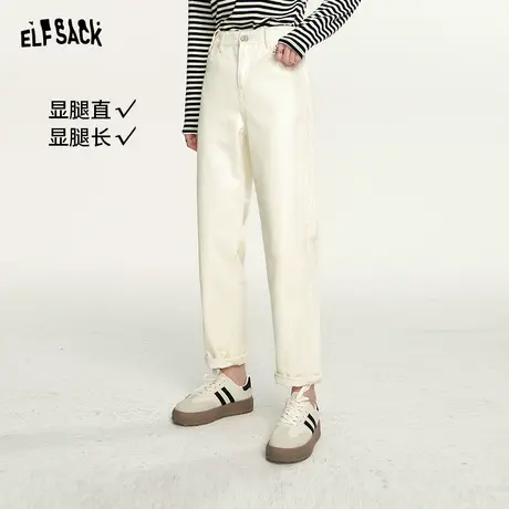 妖精的口袋高腰直筒休闲裤女2023冬季新款小个子白色宽松显瘦长裤图片