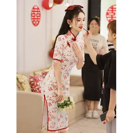 旗袍敬酒服新娘女夏季小个子年轻款中式改良年轻款订婚回门连衣裙图片