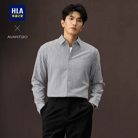 HLA/海澜之家轻商务条纹外套长袖休闲衬衫25春夏新刺绣时尚衬衣男图片