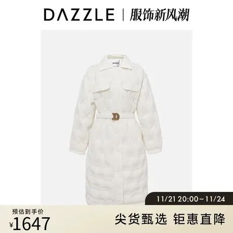 DAZZLE地素奥莱秋冬白色压胶中长款气质千金风收腰羽绒服外套女图片