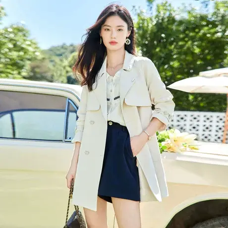 时尚淑女气质风衣外套2022年早秋新款淑女简约温柔宽松中长款上衣图片