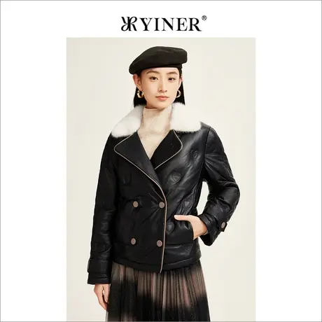 【音儿甄选】YINER音儿2022冬短款水貂毛领真皮羽绒服图片