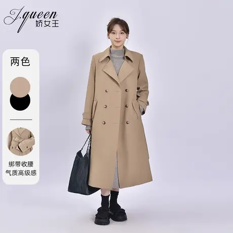 风衣外套女中长款秋季新款气质时尚高级感绑带收腰显瘦双排扣大衣图片