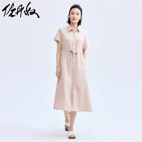 佐丹奴裙子女装海浪条肌理梭织绑带收腰衬衫连衣裙 13464243图片
