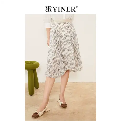 YINER音儿线上专选女装2022夏季不规则百褶亮丝半身裙图片
