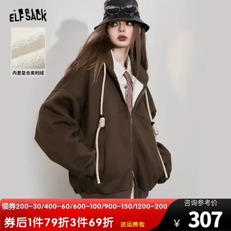 妖精的口袋美拉德连帽加绒卫衣女2023冬季新款小个子宽松长袖上衣图片