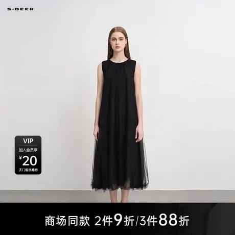 【商场同款】sdeer圣迪奥圆领网纱不规则宽松无袖连衣裙S25281239图片