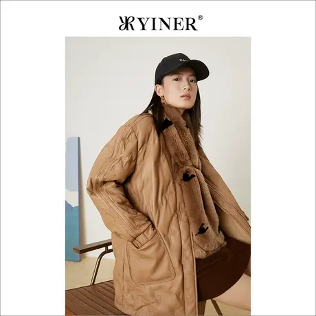YINER音儿商场同款女装2021冬季新款大围巾毛领真羊皮羽绒服图片