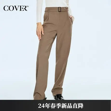 COVER2024春款褶裥复古高腰直筒长裤图片