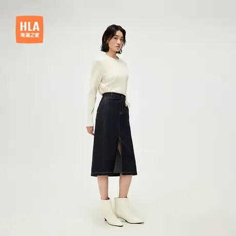 HLA/海澜之家修身通勤牛仔半裙25春夏季新款休闲时尚开叉裙子女装图片