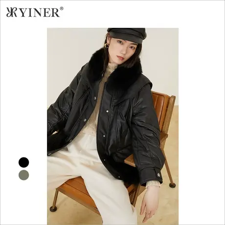 YINER音儿商场同款女装冬季新款狐狸毛领真皮鹅绒羽绒服图片