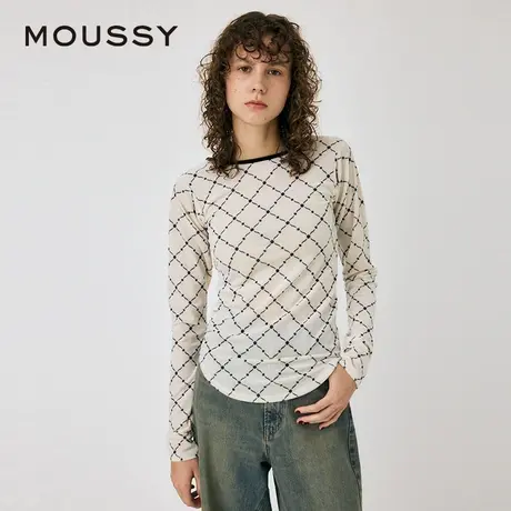 MOUSSY 夏季新品复古港风设计感菱格纹内搭上衣010HAA80-8561图片