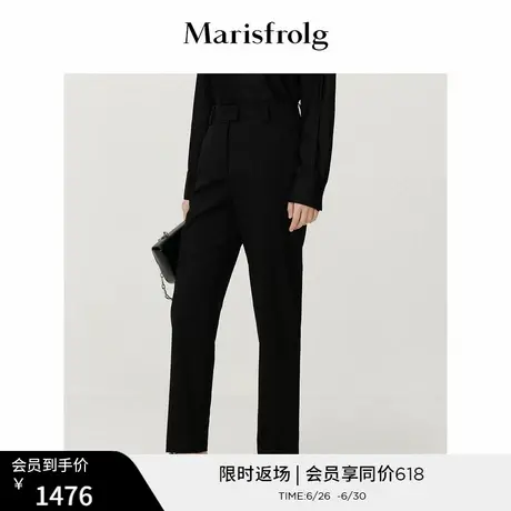 【商场同款】玛丝菲尔秋季新款黑色绵羊毛立体剪裁休闲裤图片
