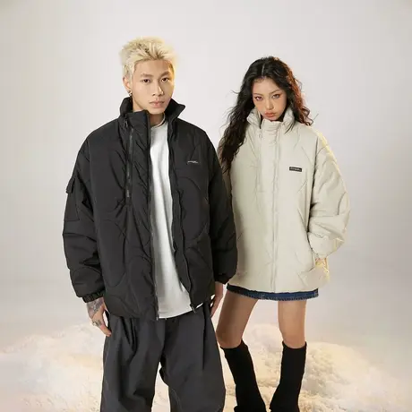 美式情侣装潮牌立领棉服女冬季加厚外套新款复古宽松oversize棉衣图片