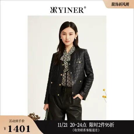 [小香风]YINER音儿线上专选女装冬季短款高级感羊皮真皮羽绒服图片