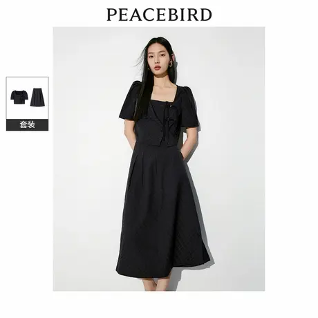 太平鸟女装新中式套装夏新款方领国风连衣裙气质提花盘扣裙子图片