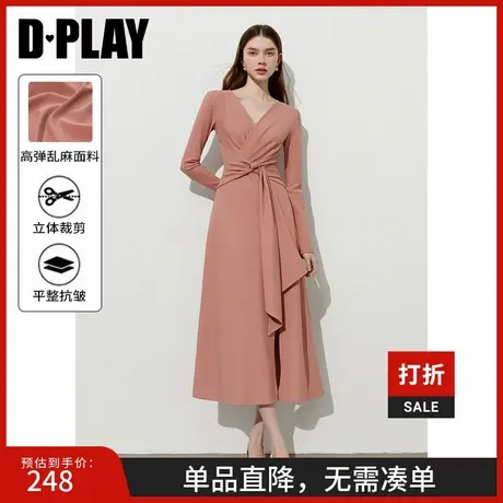 DPLAY2025年春季新款法式粉色连衣裙女气质长裙独特收腰裙子长袖图片